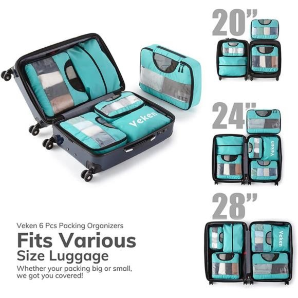 6 Pc Set Packing Cubes Luggage Packing Organizers for Travel Accessories - Picture 2 of 6